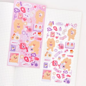 Folha de adesivos de amor Polaroid | Adesivos fofos de urso Polaroid para planejamento, diário, diário e Bujo