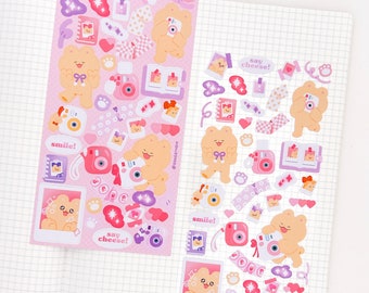 Polaroid Love Sticker Sheet | Cute Polaroid Bear Stickers for Planning, Diary, Journaling, and Bujo