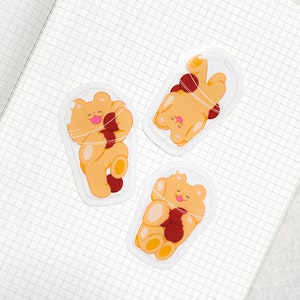 Boba Bear Clear Vinyl 3 Sticker Set | Kawaii Animal Sticker | Laptop, Water Bottle, Journal Sticker