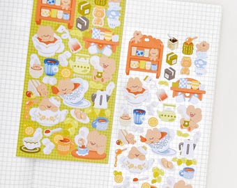 Tea Sticker Sheet | Cute Cozy Bear Stickers for Planning, Diary, Journaling, and Bujo