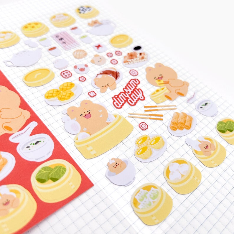 Dim Sum Dag Stickervel Leuke dim sum en beerstickers voor planning, dagboek, journaling en bujo afbeelding 2