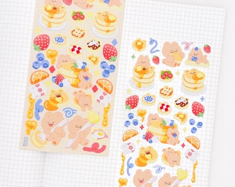 Pancake Sticker Sheet | Cute Breakfast Bear Stickers for Planning, Diary, Journaling, and Bujo