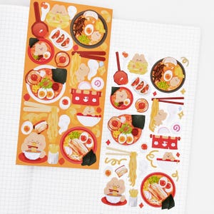 Arkusz naklejek Ramen | Naklejki z uroczymi misiami do planowania, pamiętnika, prowadzenia dziennika i bujo
