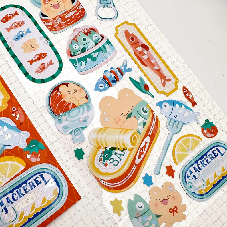Tinned Fish Spot Holo Sticker Sheet | Cozy Bear Stickers for Planning ...