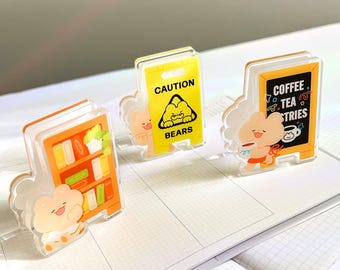 Standing Cute Bear Acrylic Clips | Library, Cafe, and Caution Bears