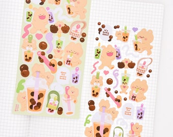 Boba Bear Sticker Sheet | Cute Boba Stickers for Planning, Diary, Journaling, and Bujo