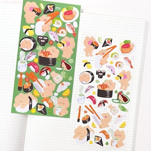Sushi and Nigiri Sticker Sheet | Cute Sushi Bear Stickers for Planning, Diary, Journaling, and Bujo