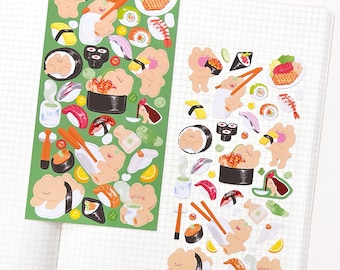 Sushi and Nigiri Sticker Sheet | Cute Sushi Bear Stickers for Planning, Diary, Journaling, and Bujo