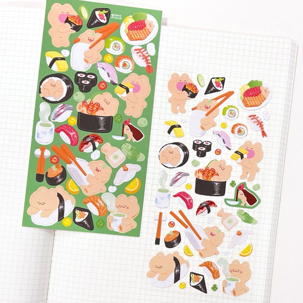 Sushi and Nigiri Sticker Sheet | Cute Sushi Bear Stickers for Planning, Diary, Journaling, and Bujo