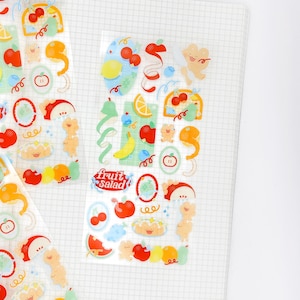 Adesivos de Frutas Transparentes | Adesivos de Urso de Frutas Fofos para Planejamento, Diário, Diário e Bujo