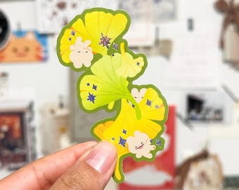 Gingko Leaf Spot Glitter Die-Cut Sticker