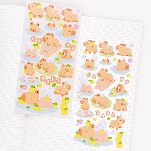Capybara and Bear Sticker Sheet | Cute Capybara Stickers for Planning, Diary, Journaling, and Bujo