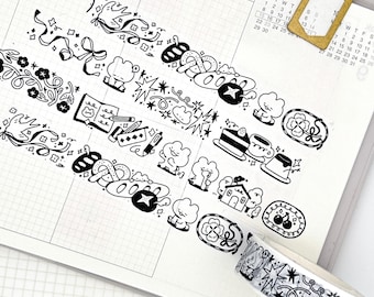 Sketchy Doodles Washi Tape | For Journaling and Scrapbooking (15mm x 10m)