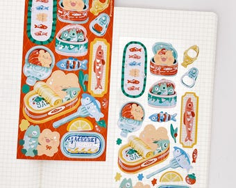 Tinned Fish Spot Holo Sticker Sheet | Cozy Bear Stickers for Planning, Diary, Journaling, and Bujo