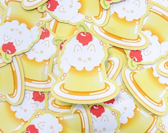 Leuke Pommeren Pudding Mat Vinyl Sticker | Kawaii dierensticker | Laptop, waterfles, dagboeksticker