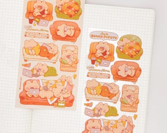 Couch Potato Sticker Sheet | Cute Cozy Bear Stickers for Planning, Diary, Journaling, and Bujo