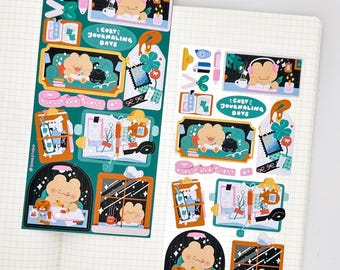 Foglio di adesivi olografici Cozy Journaling Days Spot / Adesivi con orsetti coccolosi per pianificazione, diario, journaling e bullet journal