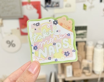 Take More Naps glanzende vinylsticker met glitteraccenten | Schattige beer-sticker | Laptop, waterfles, dagboeksticker