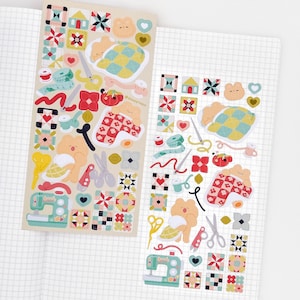Arkusz naklejek do szycia i pikowania | Urocze naklejki Crafty Bear do planowania, prowadzenia pamiętnika, prowadzenia dziennika i bujo