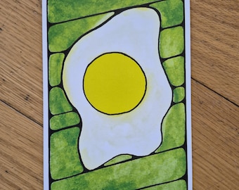 Gebakken ei - Kunstprint - Aquarel - 10 x 15 cm
