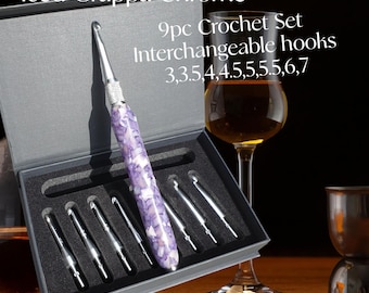 Handmade Interchangeable Crochet Hook Set: Custom Handles, multiple options.  Gift Boxed