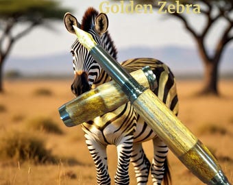 Handcrafted Zebrawood Fountain Pen: Golden Resin, Iridium Nib