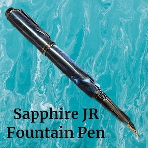 NEW SAPPHIRE jr fountain Pen. Custom resin blend of stunning blues on a gunmetal JR Fountain Pen. Totally unique, 1 only.