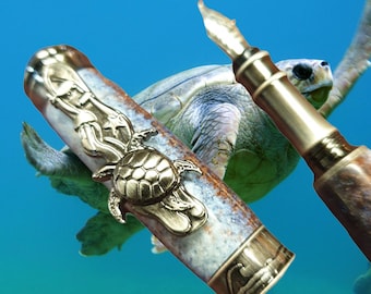Penna stilografica a forma di tartaruga fatta a mano: resina personalizzata, hardware a tema tartaruga