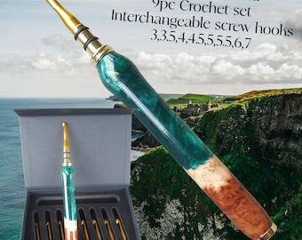 Handmade Resin Crochet Hook Set: Interchangeable Hooks, multiple custom designs, Gift Boxed