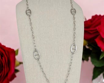 Collier Sautoir Maille Originale Argenté - Bijou Occasion Sans Marque