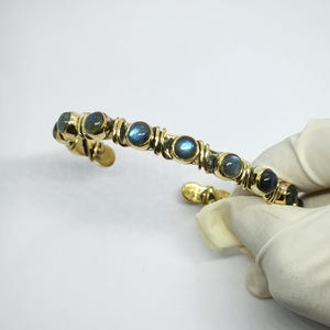 Handmade 925 Sterling Silver Gold plated Labradorite Cuff Bracelet, Southwestern Style jewelry