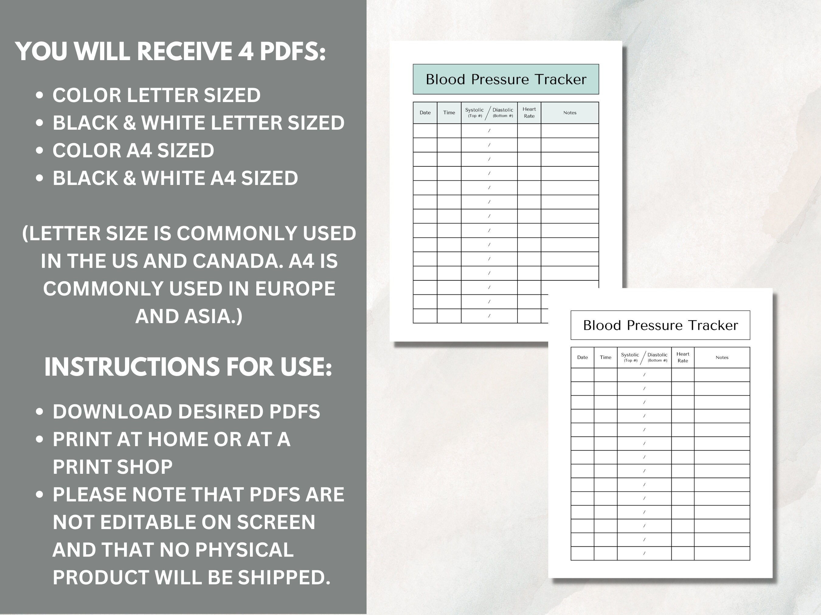 Blood Pressure Log Blood Pressure Tracker Blood Pressure Chart Wellness ...