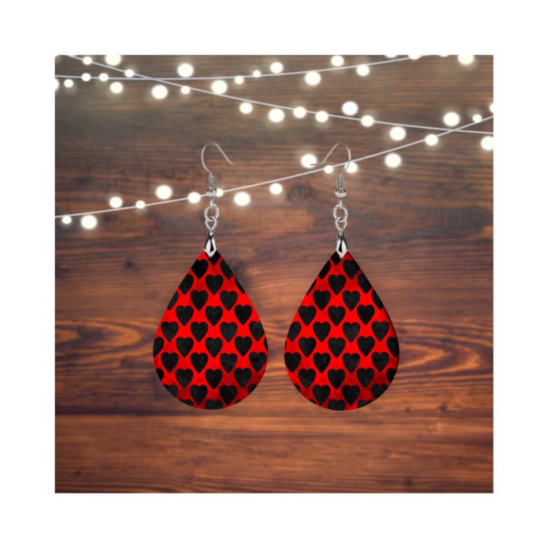 Black & Red Heart Earrings