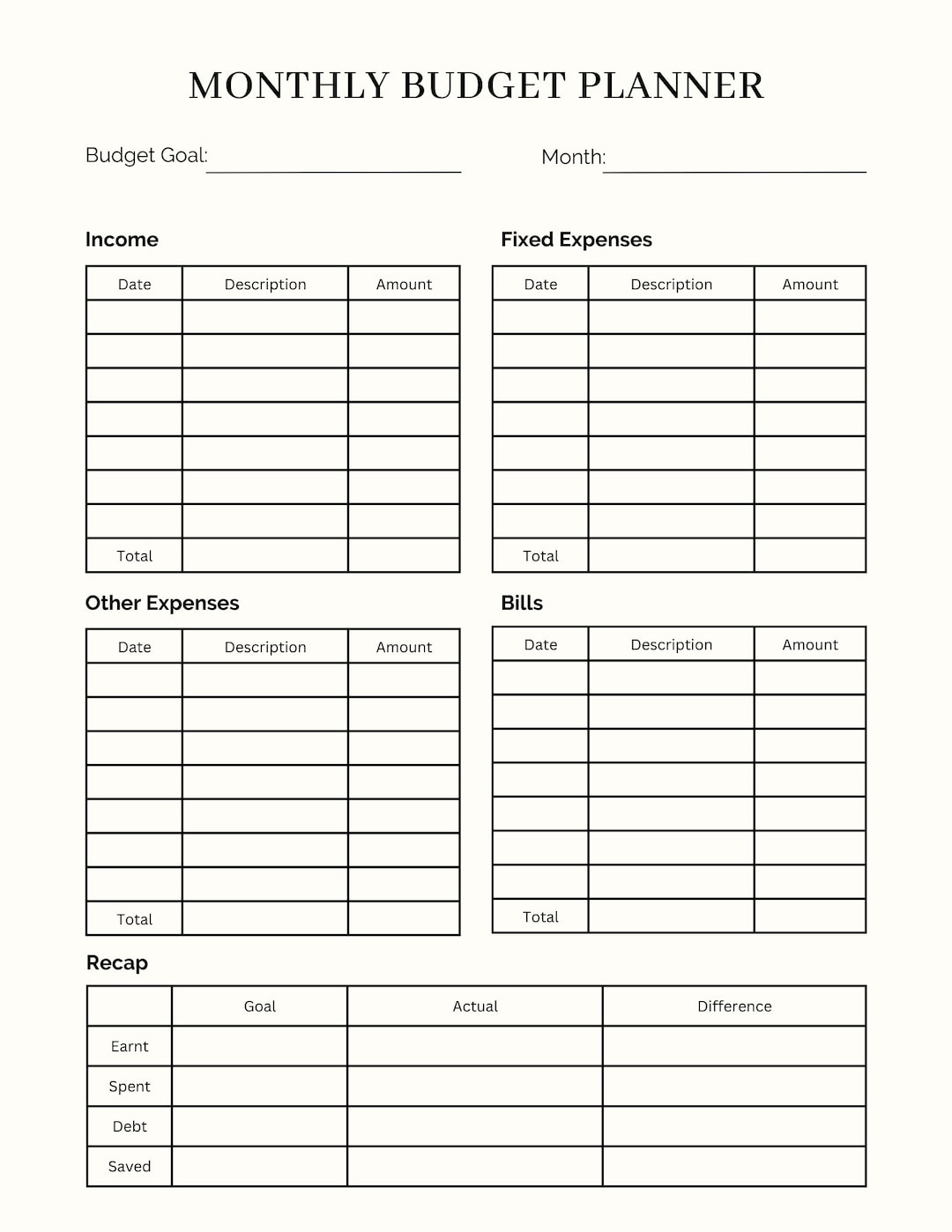 Printable Editable Monthly Budget Sheet For Canva Monthly Budget