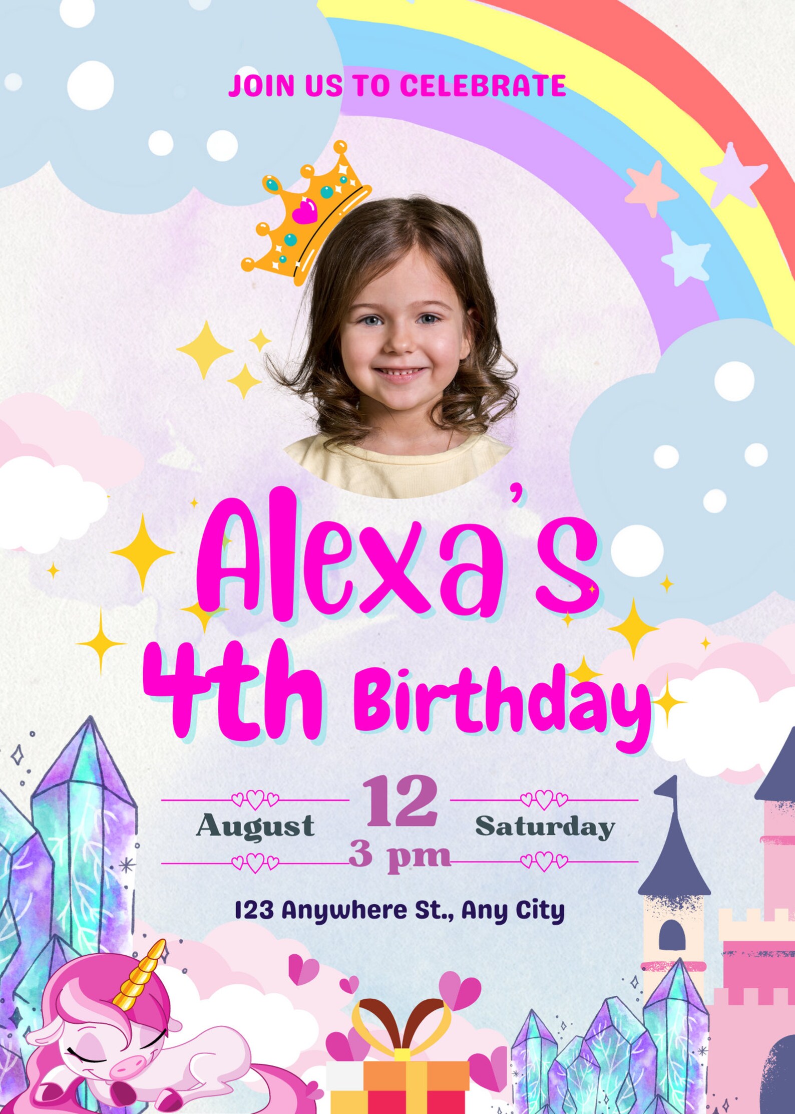Birthday Invatation Kids Style Birthday Invite Editable in Canva. Sweet