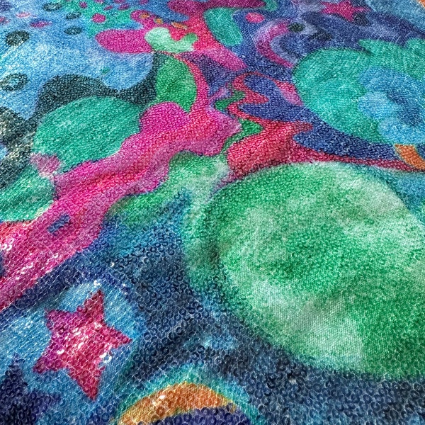 cross-elastic sequin fabric made from recycled polyester, unique