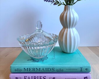 Mikasa Seville Clear Cut Glass Art Deco Covered Candy Dish - Fairy Light Jar