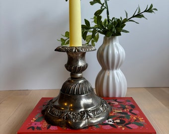 Neiman Marcus Italiano plateado barroco Hollywood Regency Candlestick - Portavelas neoclásico vintage con filigrana