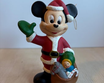 Adorable Vintage 1980s Plastic Disney Mickey Mouse Christmas Santa Claus Ornament