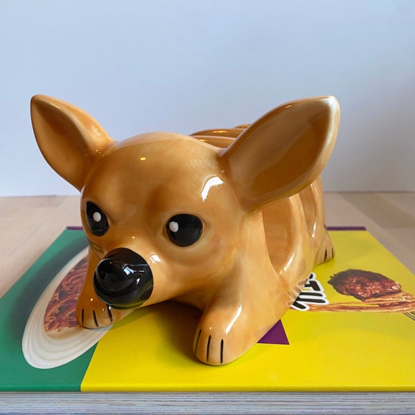 Adorable Quirky Kitschy Retro Chihuahua Taco Holder Plate/Dish - Storyteller Arts Rachel Elizondo Ceramic Fun Funky Mexican Pottery