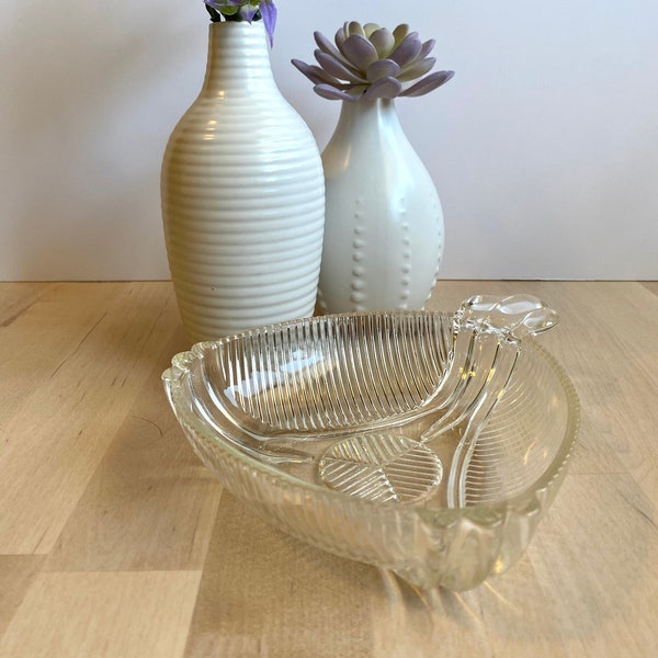 Vintage Art Deco Hazel Atlas 3-Sided Clear Crystal Glass Candy Bowl, Trinket Dish