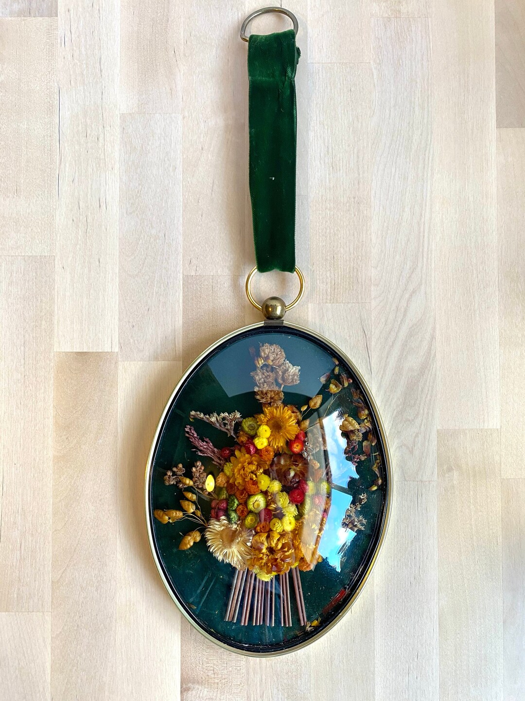 Vintage Cideart Oval Bubble Glass Framed Dried Flowers Belgium Etsy