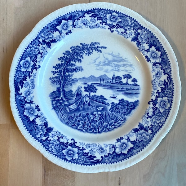 Vintage Silverdale Hanely England Dinner Plate - Blue and White Toile Transferware Dish