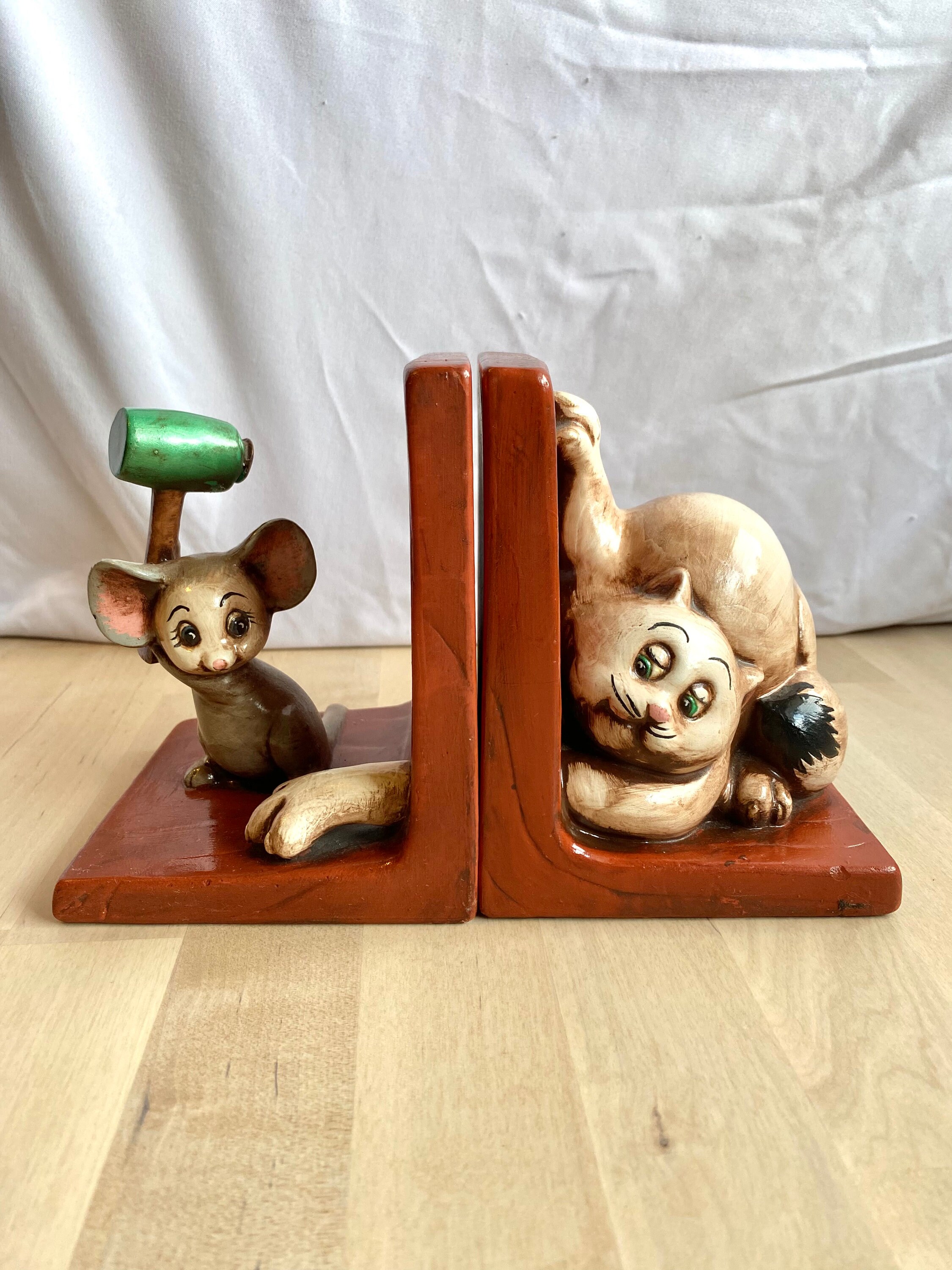 Cute Retro Cat and Mouse Bookends Cute Quirky Farmhouse Etsy