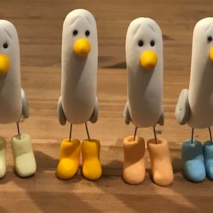Handmade Figurine of a Seagull wearing Wellington Boots