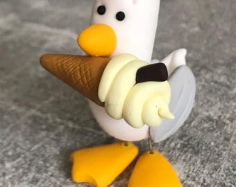 Customised Seagull stealing food, handmade clay figurine