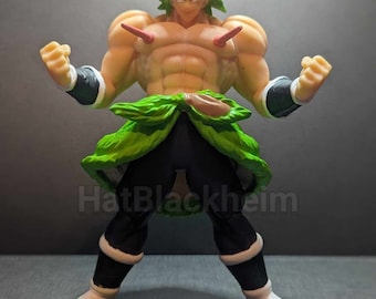 May include: Green and black action figure of a character with spiky green hair, a muscular build, and red accents on the chest. The figure is posed with fists clenched and a determined expression.