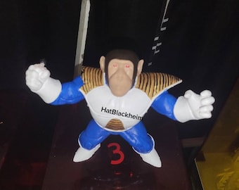 May include: A blue and yellow action figure of a monkey wearing a blue and white suit with the text "HatBlackheim" on the chest. The figure is standing on a red base with the number "3" on it.