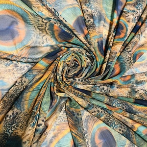 New peacock feathers design print on power mesh nylon spandex