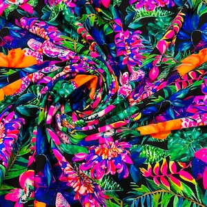New tropical floral design print on the best quality of nylon spandex 4-stretch 58/60”sold by the YD.Ships worldwide from Los Angeles CA